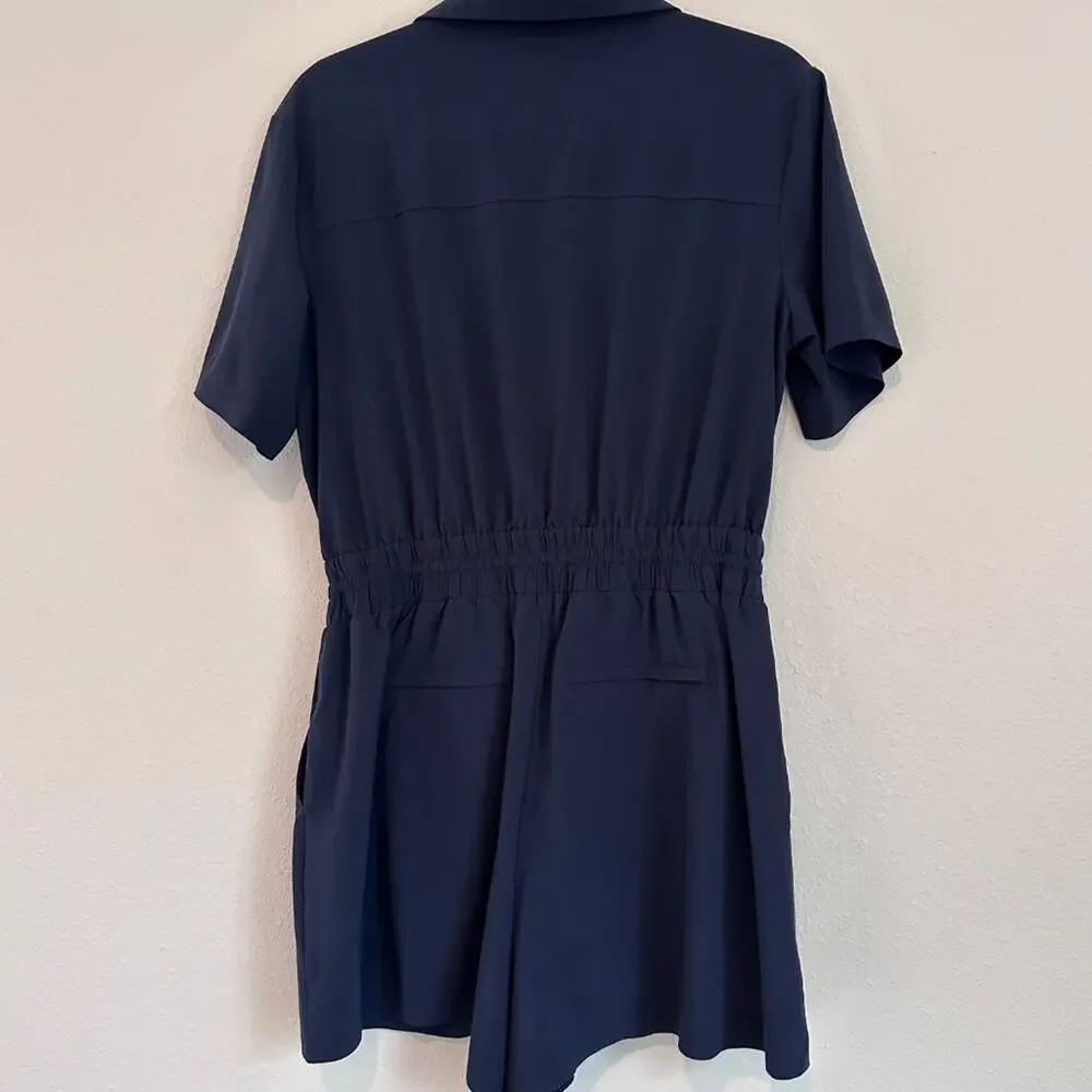 Athleta Avenue Short Sleeve Romper, Navy Blue, Size Medium - Picture 3 of 9